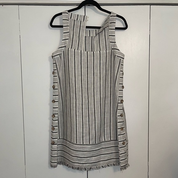 Striped Linen Dress with Buttons on Sides - Picture 2 of 4
